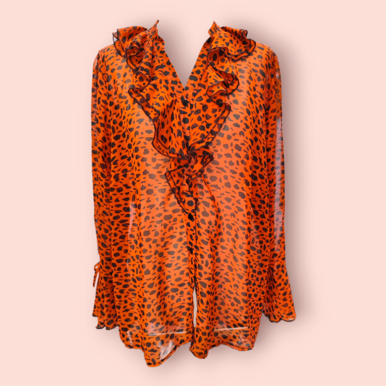 Body Flirt Bluse L Rot-Schwarz mit Ruschen