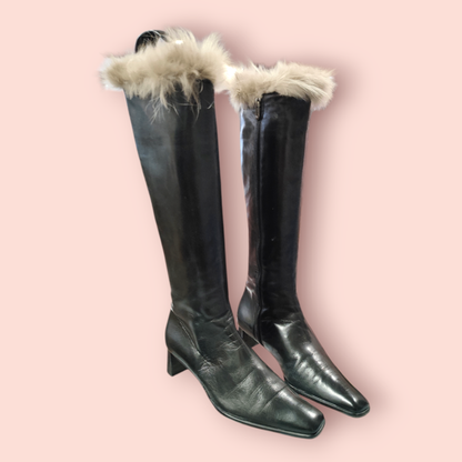 Lederstiefel 38 Schwarz mit Fell