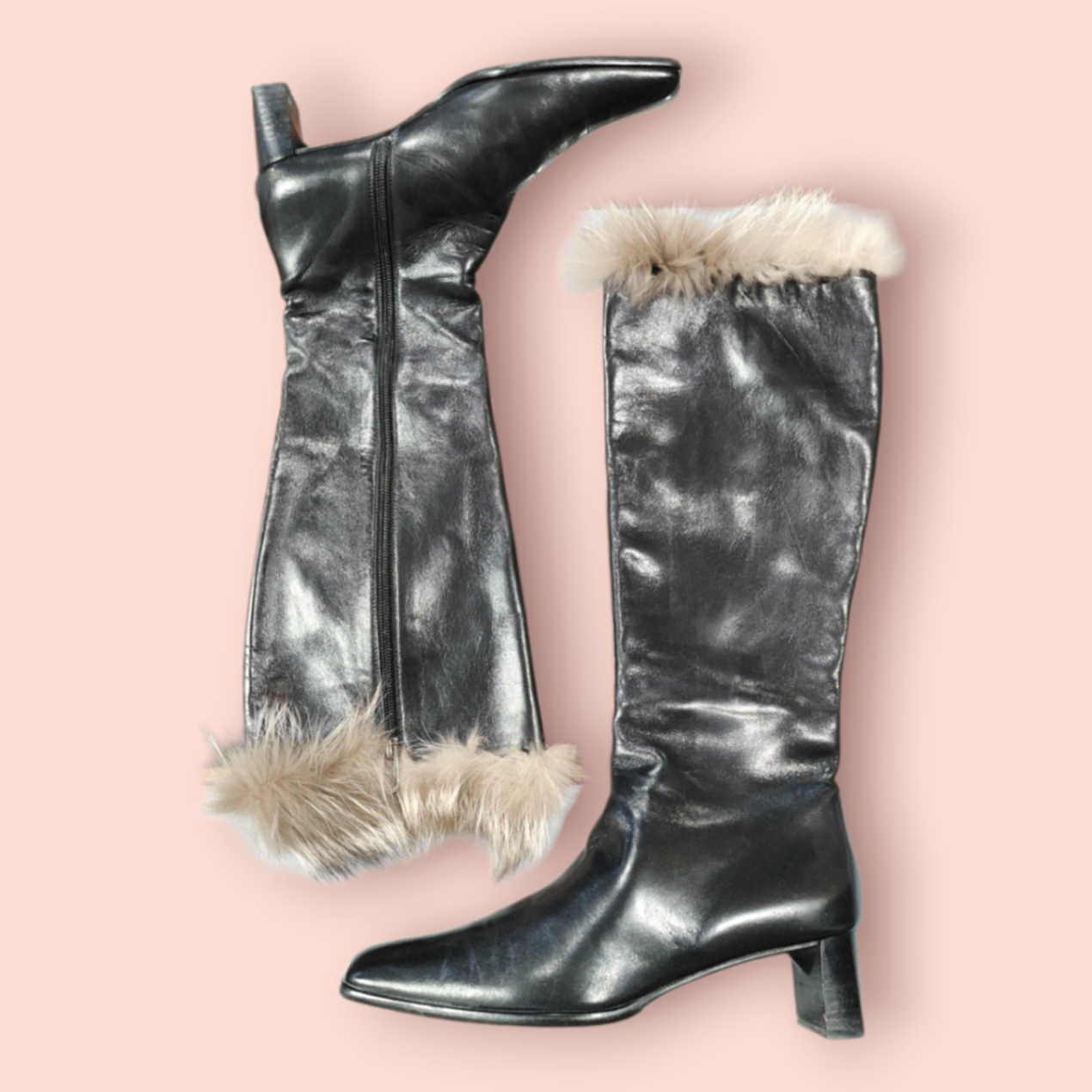 Lederstiefel 38 Schwarz mit Fell
