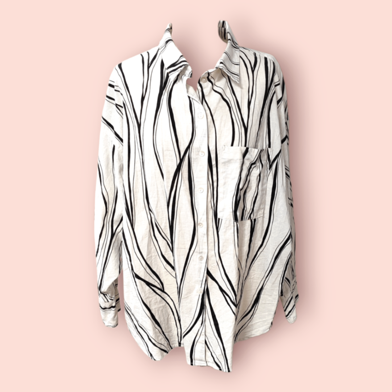 C&A Leinen-Hemd XL Weiß mit Schwarzen Streifen