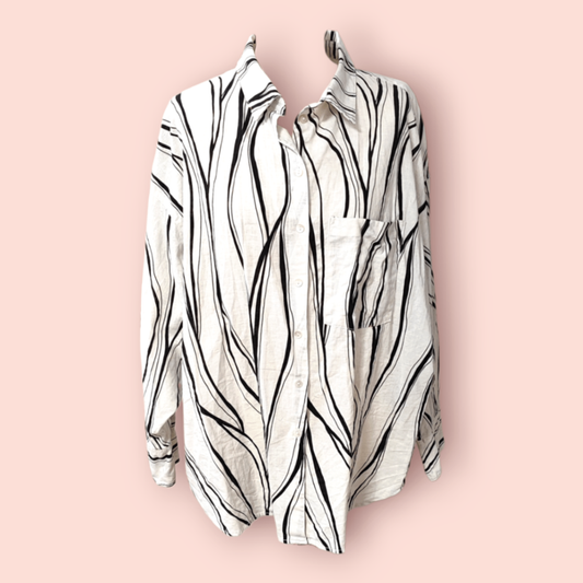 C&A Leinen-Hemd XL Weiß mit Schwarzen Streifen