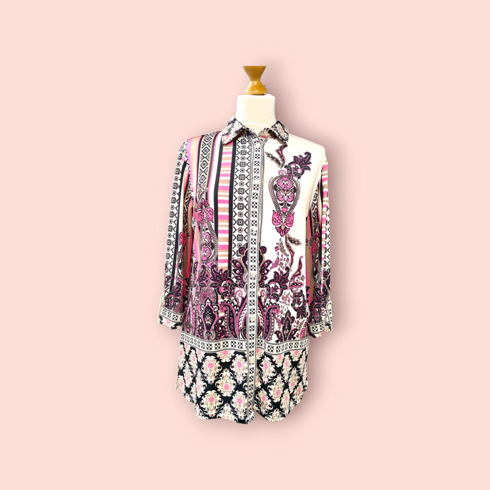 Bluse S Creme, Pink, Schwarz