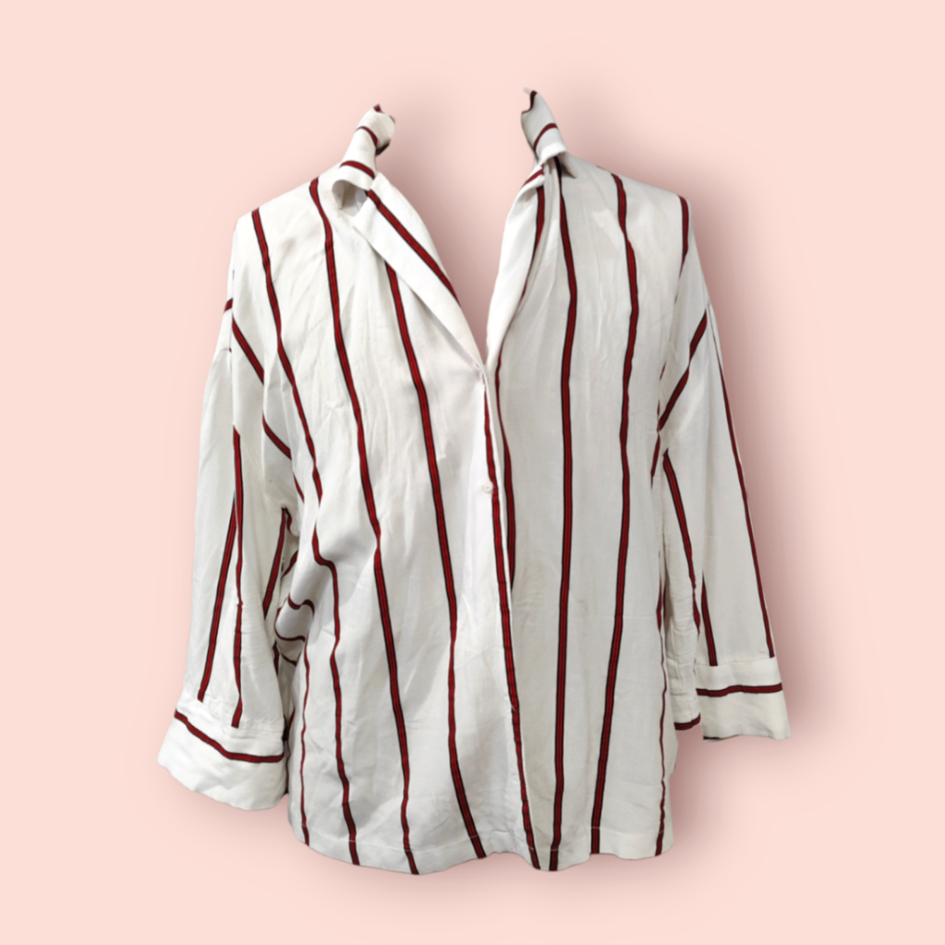 Pull & Bear Bluse L Weiß mit roten Streifen