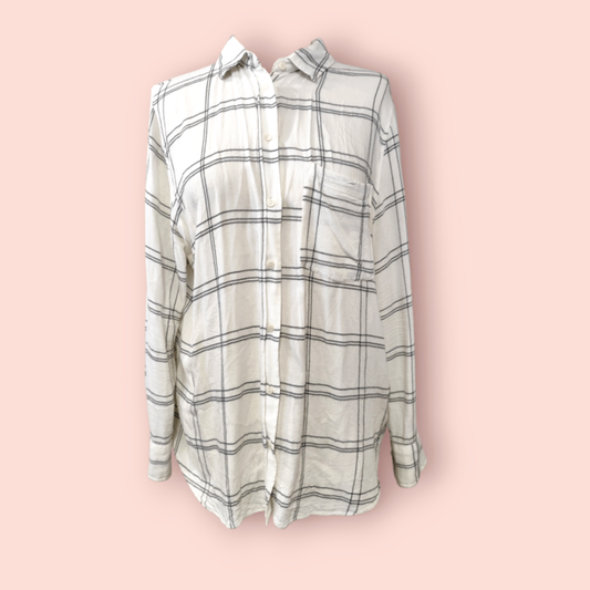 H&M Hemd XL Cremeweiß mit schwarzem Karomuster