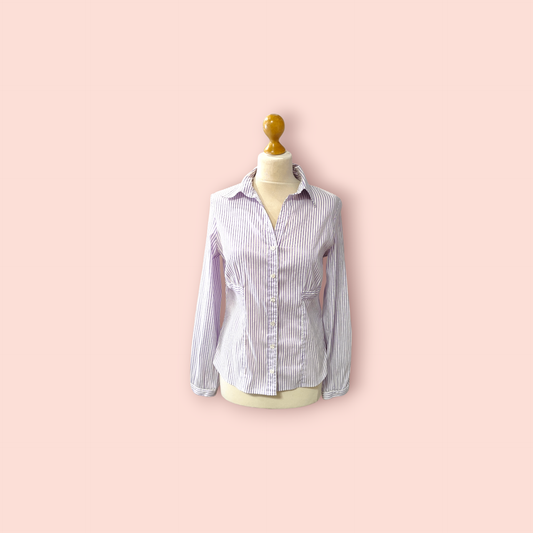 Bluse Weiß mit lila Streifen