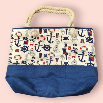 Tasche Beige, Dunkelblau, Rot