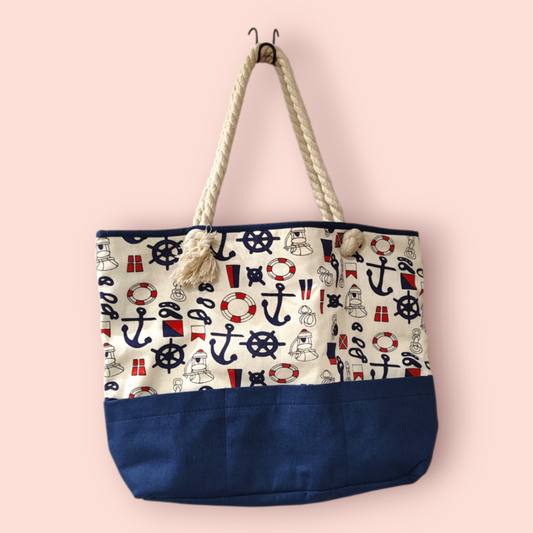 Tasche Beige, Dunkelblau, Rot