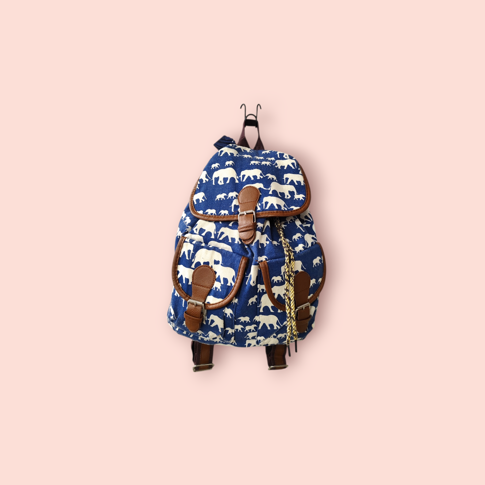 Rucksack blau-weiß mit Elefantenmuster