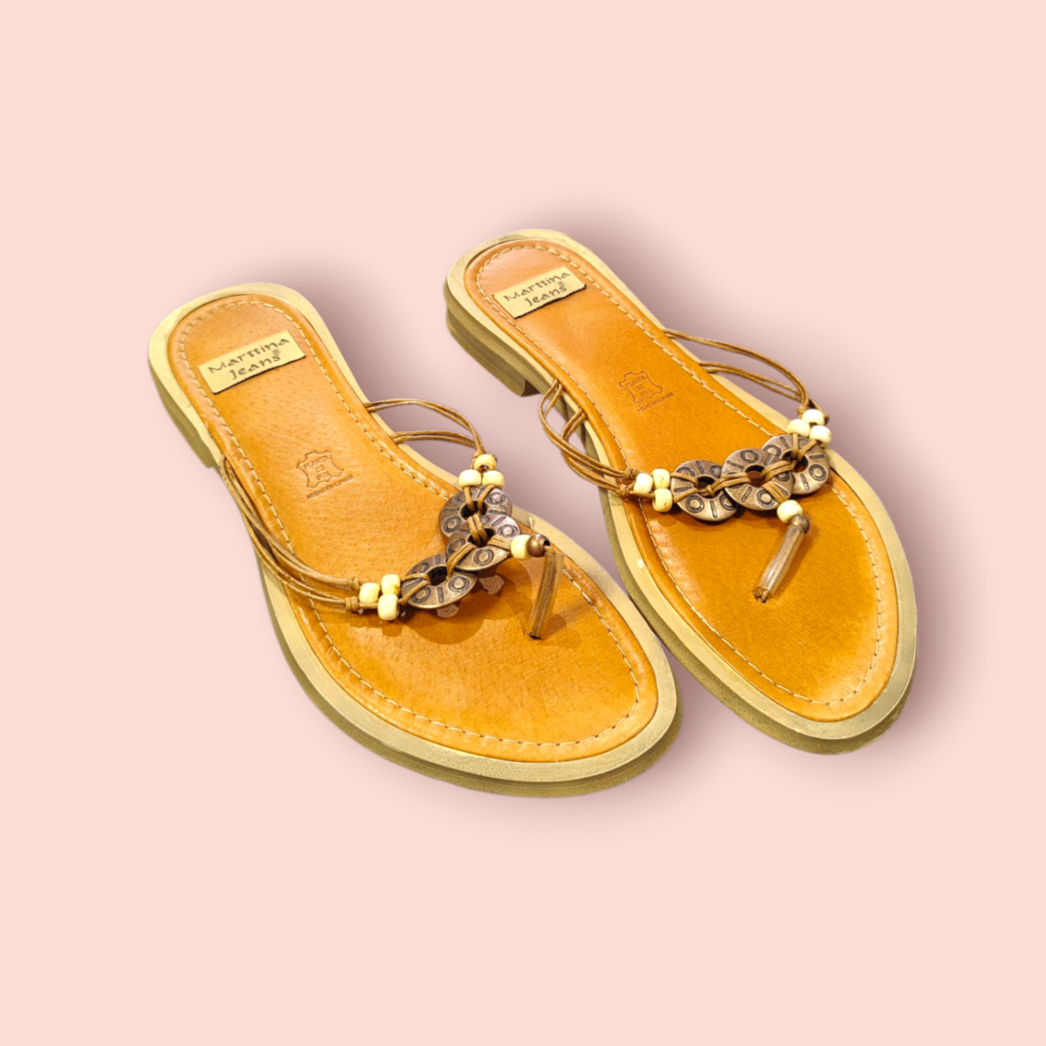 Marttina jeans Leder Flip-Flops 41 Beige/Braun