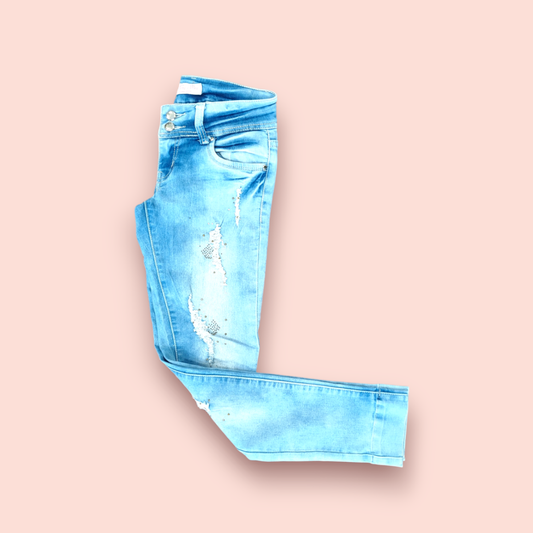 Mini Bleu Skinnyjeans mit Glitzer