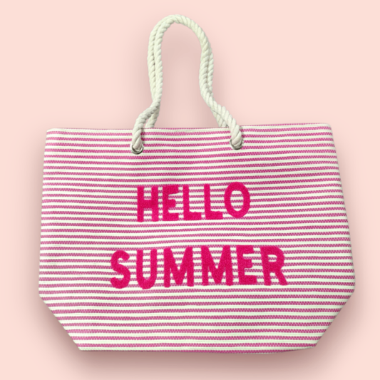 Tasche weiß-pink gestreift mit Spruch