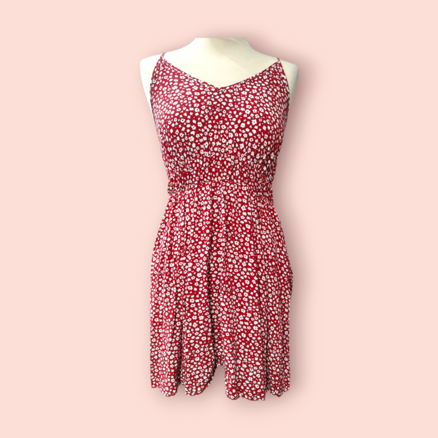 Kleid S Rot mit weißen Blumen
