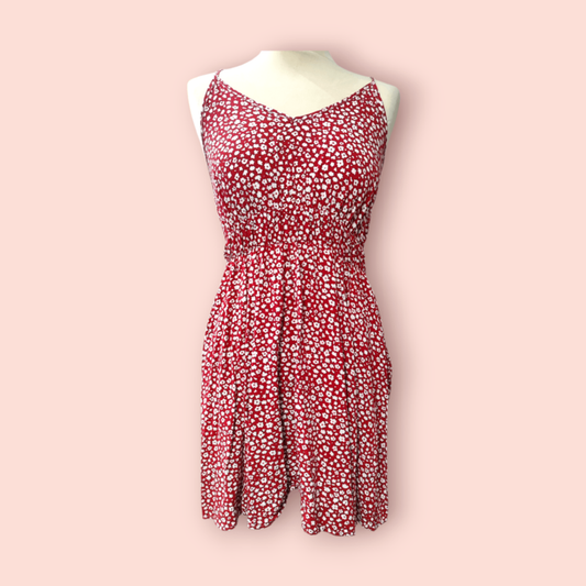 Kleid S Rot mit weißen Blumen