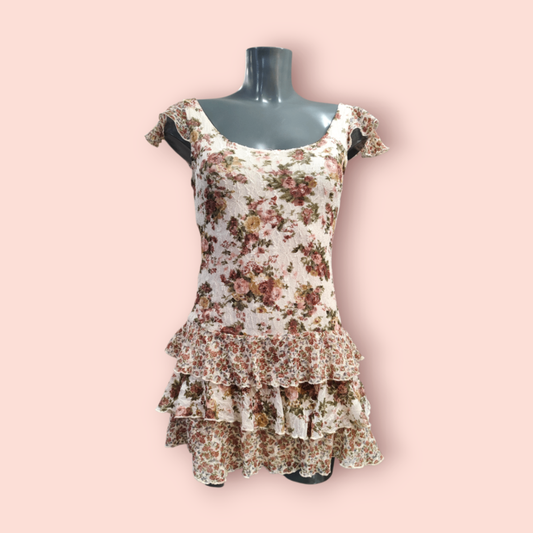 Promod Kleid S/M Creme mit Blumenmuster