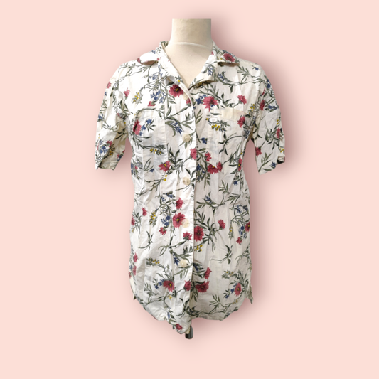 Vintage Hemd M Weiß mit buntem Blumenmuster