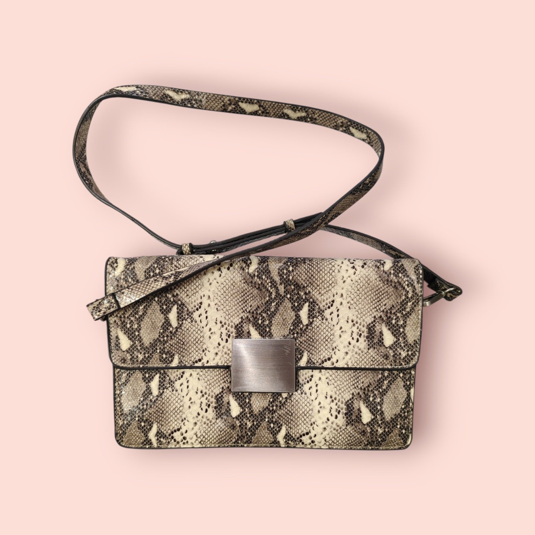 Zara Basic Umhängetasche Beige, Schwarz - Schlangenmuster