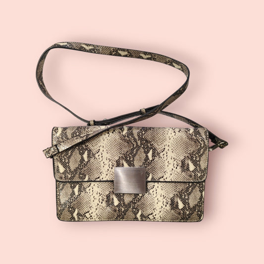 Zara Basic Umhängetasche Beige, Schwarz - Schlangenmuster