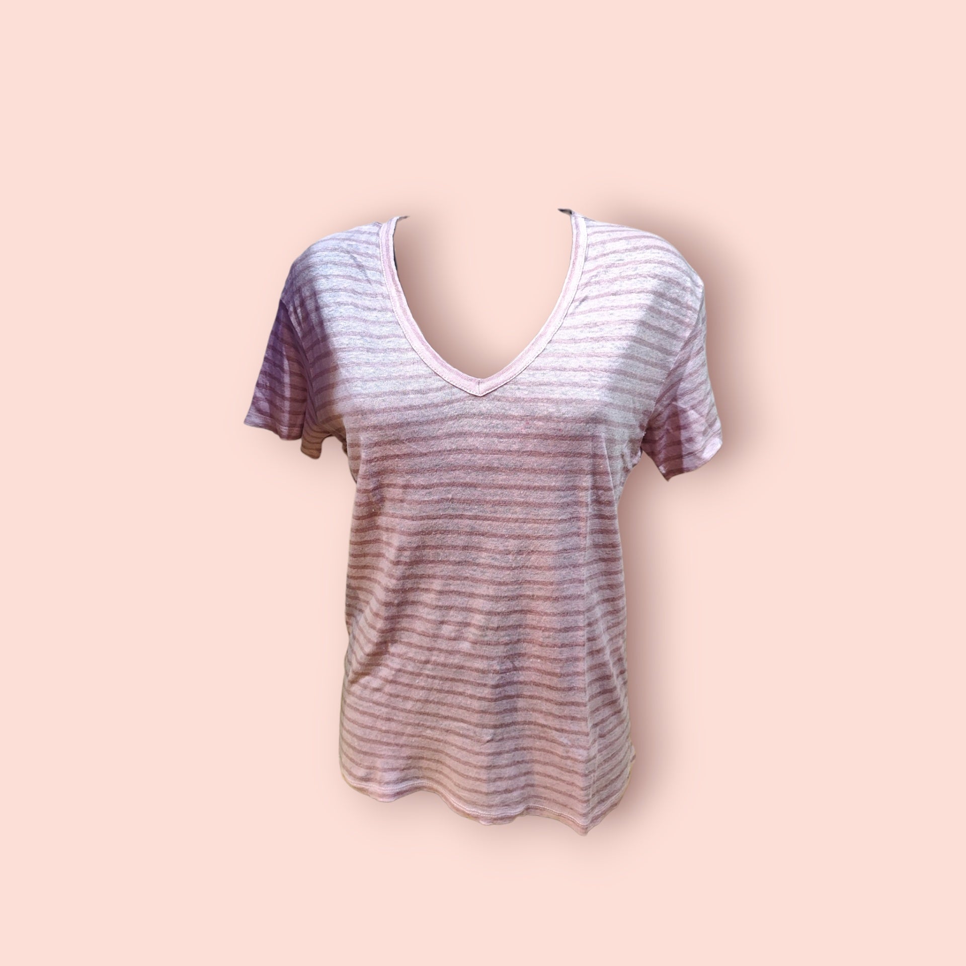 T-Shirt M Leinen Rosa gestreift