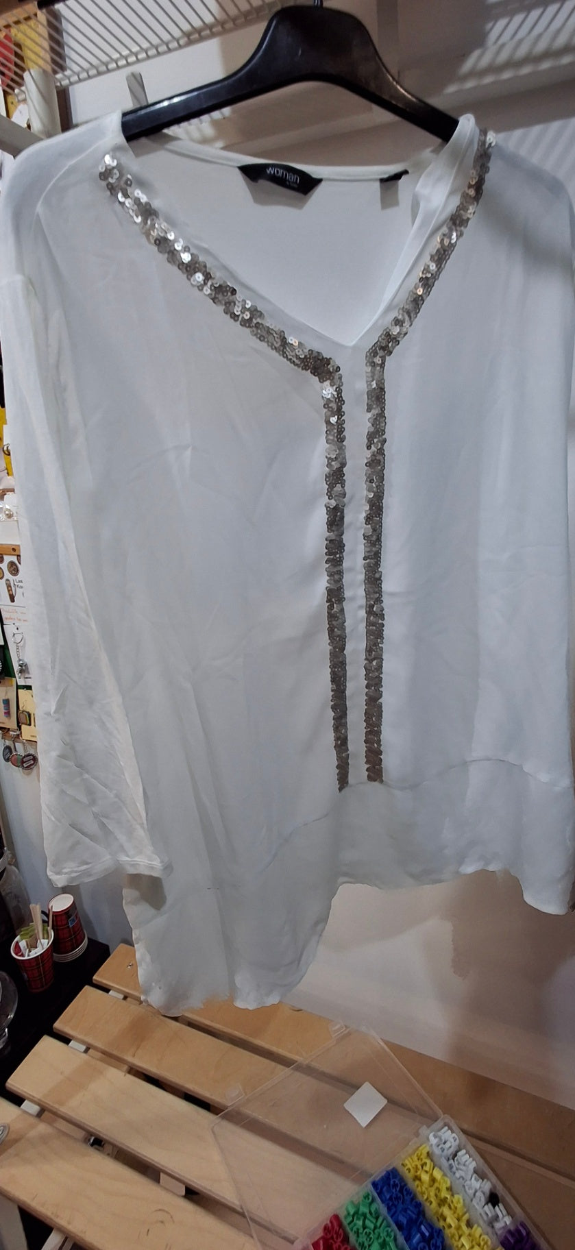 Chiffon  Bluse L-XL Weiß