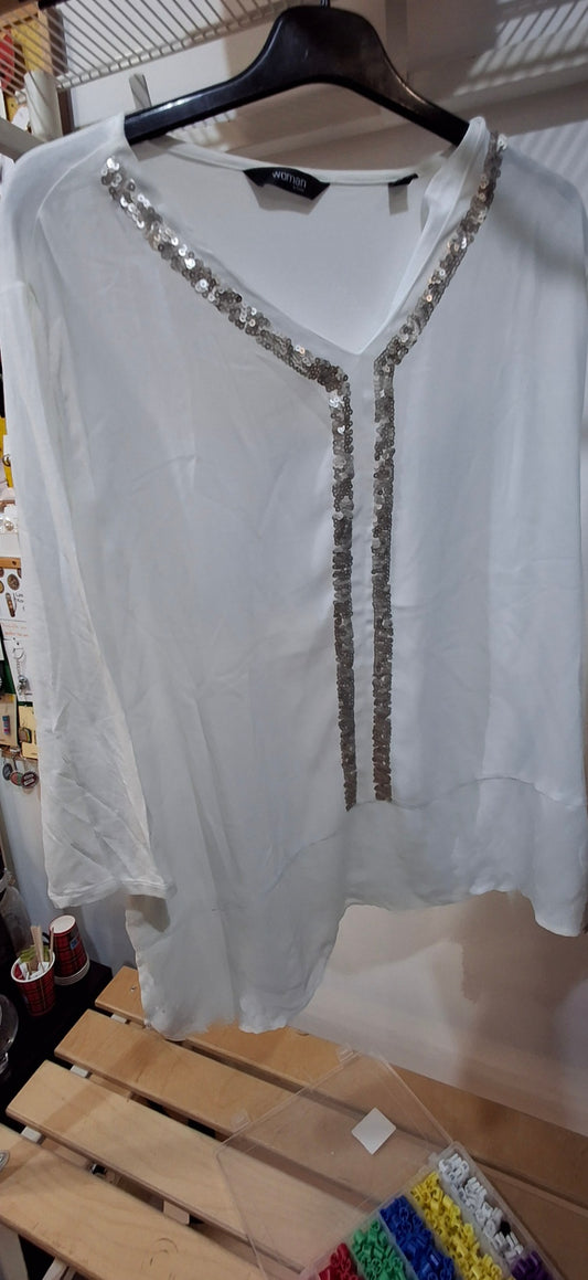 Chiffon  Bluse L-XL Weiß