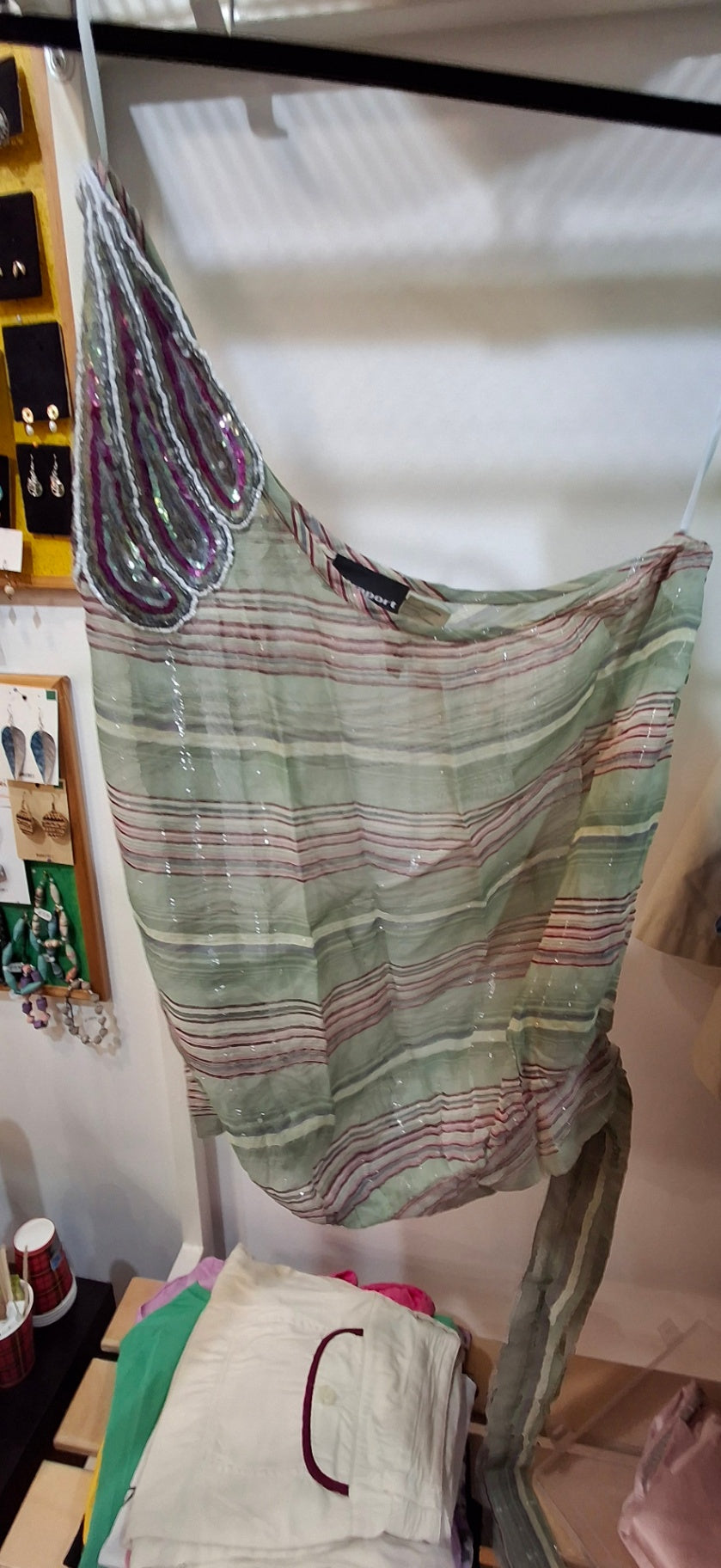 Chiffon Bluse M Mehrfarbig (Grün, Rot, Lila, Silber)
