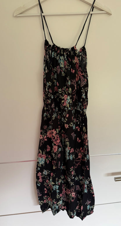 Colloseum Trägerkleid S Schwarz mit buntem Blumenmuster