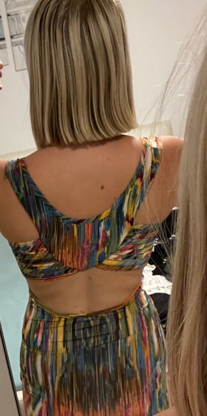 lange Maxikleid M Bunt mit multicolorigem Muster