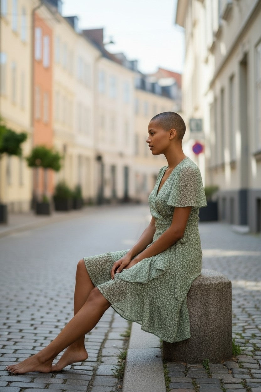 Kleid M Grün und Weiß