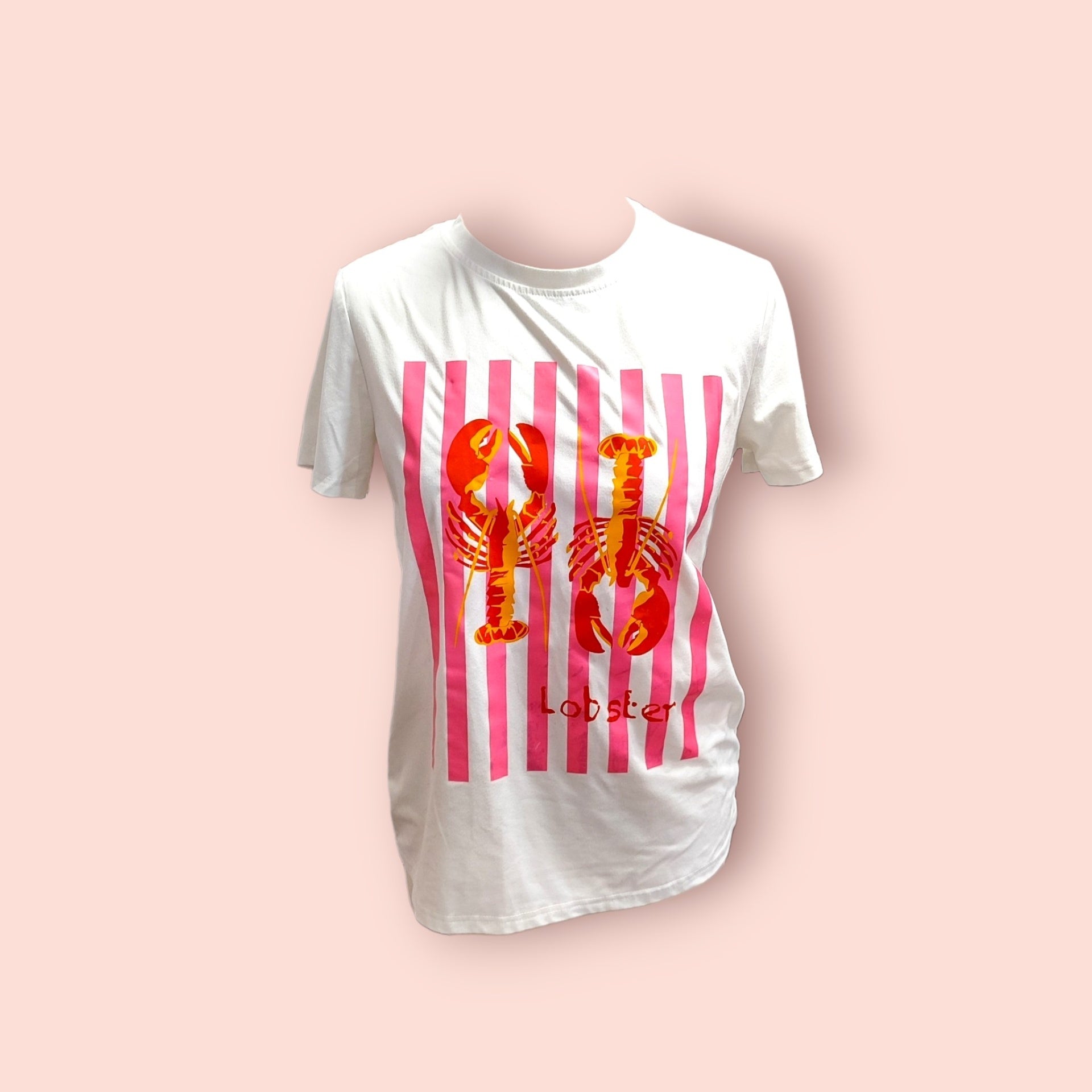 T-Shirt M Weiß mit Lobster-Aufdruck