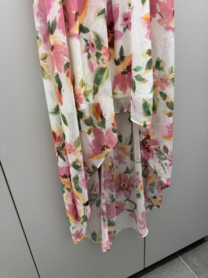 Jake*s Kleid 36 Weiß mit buntem Blumenmuster in Pink, Orange, Grün