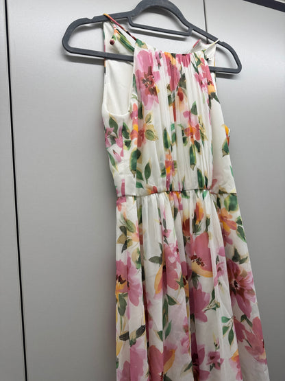 Jake*s Kleid 36 Weiß mit buntem Blumenmuster in Pink, Orange, Grün