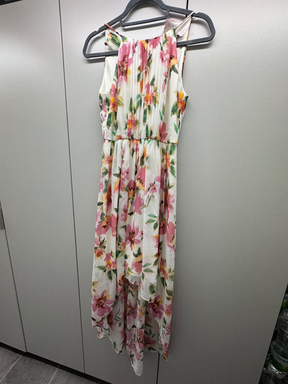 Jake*s Kleid 36 Weiß mit buntem Blumenmuster in Pink, Orange, Grün