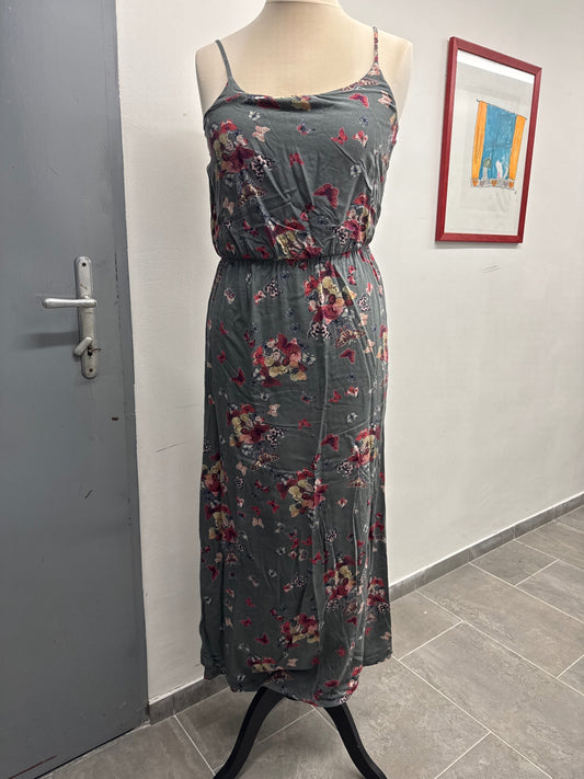Only & Sons Kleid 38 Grau mit buntem Blumen- und Schmetterlingsmuster