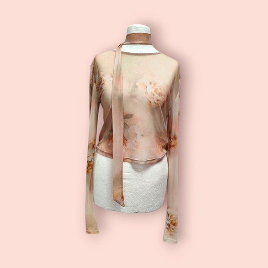 Bershka Langarmshirt L Beige mit floralem Muster