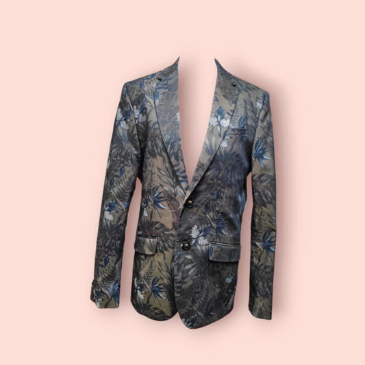 Blazer Bunt mit floralem Muster in Blau, Grau und Grün