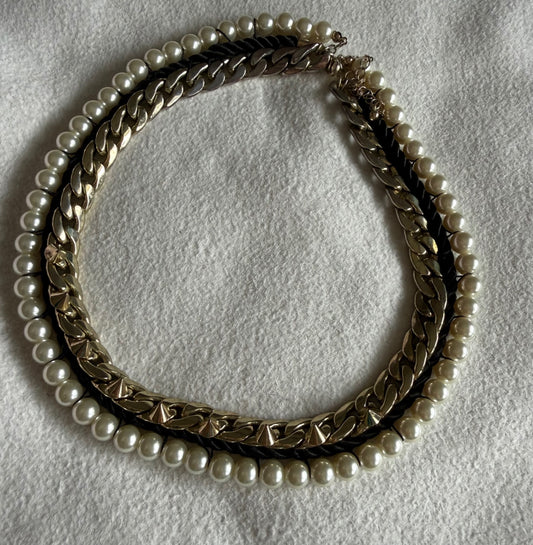 Halskette mit Perlen Silber, Weiß, Schwarz