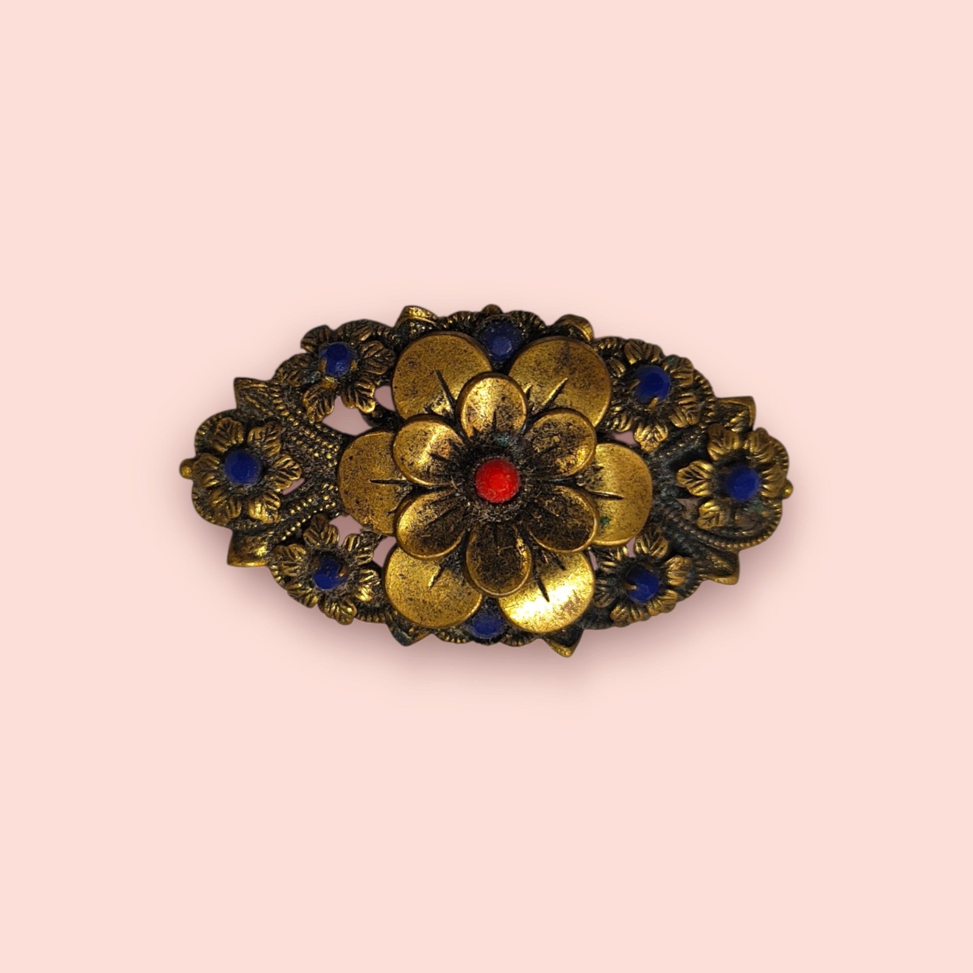 Brosche Gold, Blau, Rot