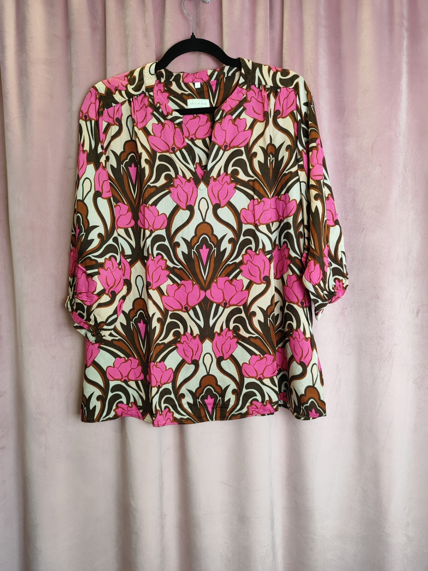 Milano Bluse M Beige, Pink, Braun, Schwarz