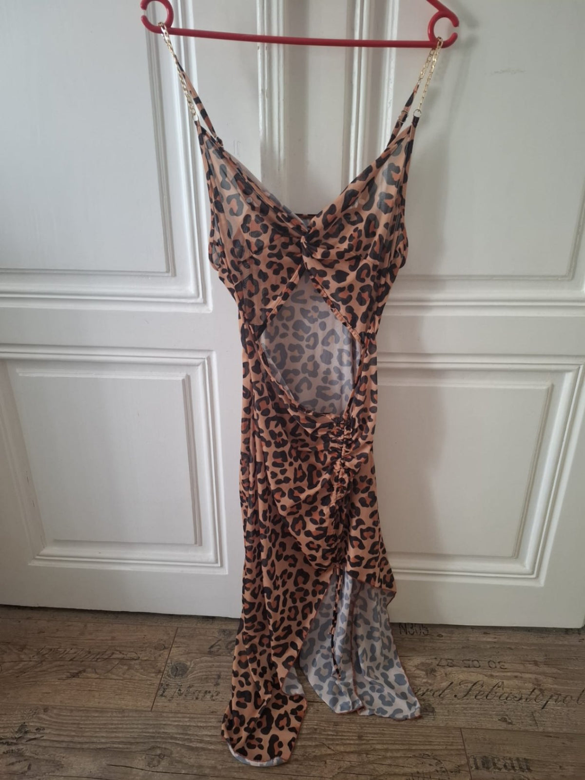 Kleid L Beige mit braunen Leo-Prints