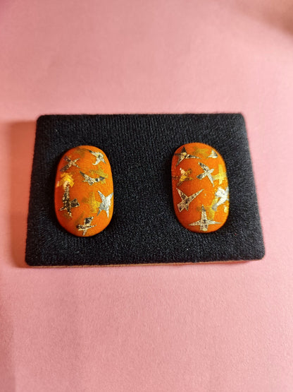 Ohrclips Orange/Lila mit Gold