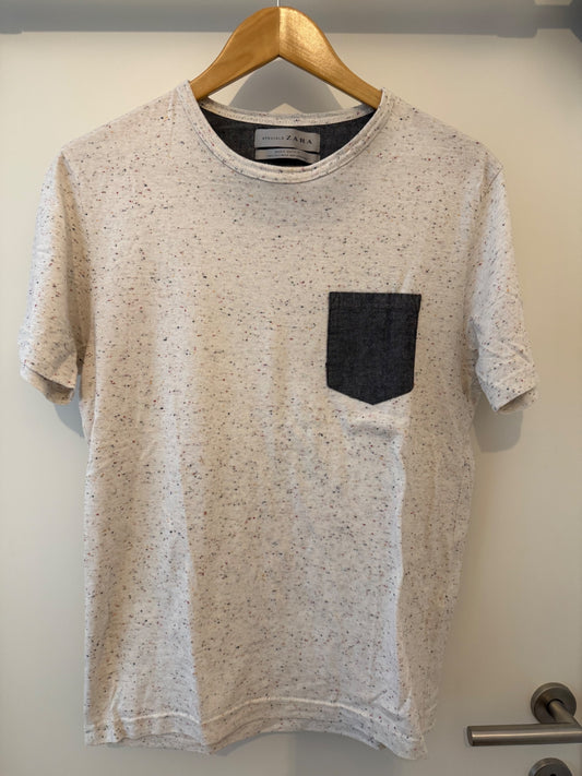 ZARA T-Shirt S Weiß mit bunten Farbkleksen