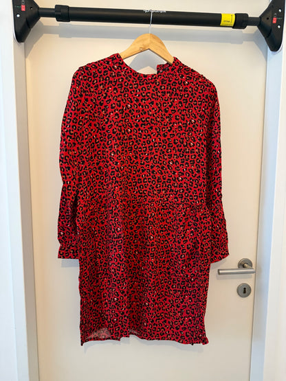Esmara Blusenkleid 38 Rot mit schwarzem Leo-Muster